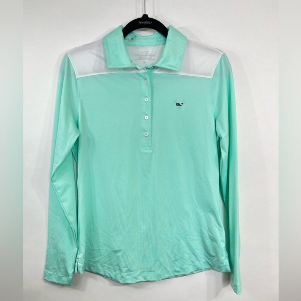 Vineyard Vines Performance Long Sleeve Polo Teal  White Women Size XS